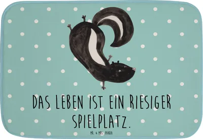Produktbild von Mr. & Mrs. Panda Badematte Stinktier Handstand - Türkis Pastell - Geschenk, Badteppich, Badezimmerteppich, fußmatte bad, Raubtier, Wildtier, duschmatte, Stinker, Skunk