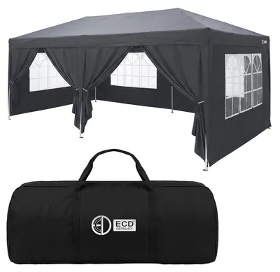 Produktbild von ECD Germany Pavillon 3x6 m Anthrazit Wasserdicht Stabil Winterfest, Pop Up Faltpavillon, Gartenpavillon, Gartenzelt klappbar, Partyzelt Outdoor