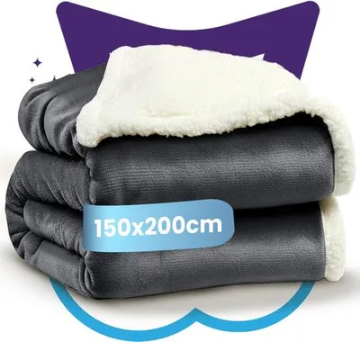 Produktbild von Unyqoos® Wendbare Sherpa-Fleece-Wohndecke – Velvet (Microfleece) & Sherpa Plaid, extraweich 400 GSM, 150 x 200 cm, Anthrazit, Geschenkverpackung