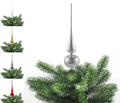 Produktbild von JACK Kunststoff Christbaumspitze Spitze Höhe 28cm, 6cm Weihnachtsbaum Spitze Gold Silber Rot Grau Weiß Glanz, Farbe:Silber
