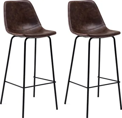 Image de Lot de 2 tabourets de bar vintage LUCIEN marron - Hauteur d'assise 75cm
