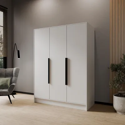 Produktbild von Masseno Drehtürenschrank BERON 150/200/51 cm Modern Kleiderschrank 3-türig Weiß
