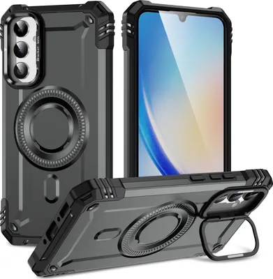 Obrázek produktu pro Magnetické pouzdro pro Samsung Galaxy A34, robustní vojenské ochranné pouzdro s kamerovým kroužkem stojánkem Šedá