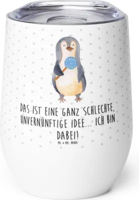 Produktbild von Mr. & Mrs. Panda thermosbecher Pinguin Lolli - Weiß - Geschenk, kaffee tasse, Thermobecher, glühweinbecher, Unvernünftig, Thermo Becher, Süßigkeiten, Spruch, Pinguine