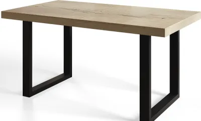 Produktbild von Alpi Moebel, Rechteckig Esstisch Loft-U, Ausziehbarer Tish 160-260x90x77 cm, Halifax mit Schwarz Metallbeinen