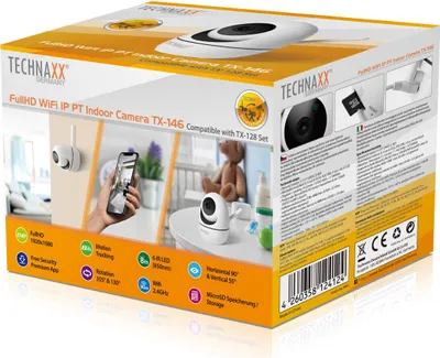Zdjęcie produktu dla Technaxx TX-146, Kamera bezpieczeństwa IP, Wewnętrzna, Bezprzewodowy, Zewnętrzny, Biurko / Ściana, Czarny, Biały