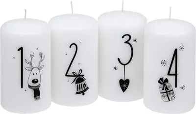 Produktbild von Weihnachtskerzen Stumpenkerzen "Weihnachtszahlen", 4er-Riegel Weiß 100/57 mm