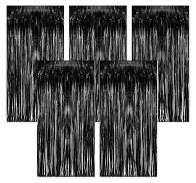 Produktbild von Lametta Vorhang - 5 Stück Folienfransen - Partydekoration - Schwarz 1m x 2m