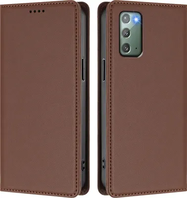 Image de Étui en cuir pour Samsung Galaxy Note 20, étui à rabat magnétique en cuirPolyuréthaneavec support, marron