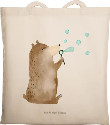 Produktbild von Mr. & Mrs. Panda Beutel Bär Seifenblasen - Transparent - Geschenk, Schultasche, Lustig Sein Glücklich Traurig Happy, Laptoptasche, Teddy, Tasche, Shopping, Tote Bag
