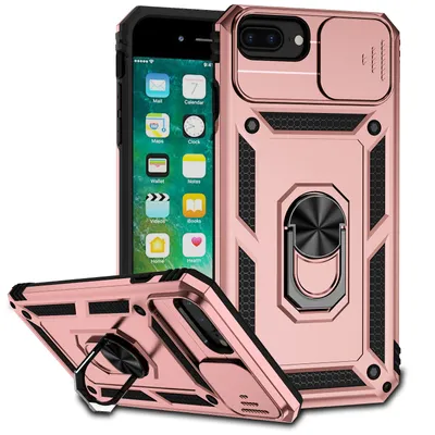 Immagine prodotto di Custodia per iPhone 8 Plus/7 Plus/6 Plus/6s Plus a doppio strato con cover fotocamera scorrevole e supporto ad anello Rosa