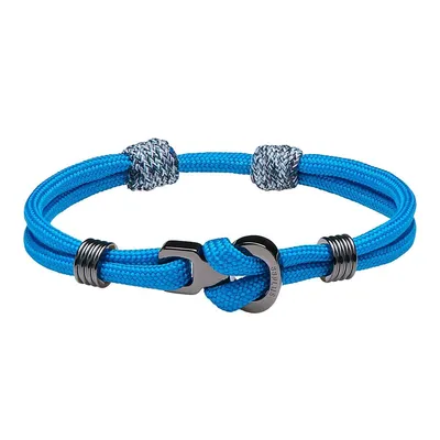 Blaues Armband aus geflochtenem Material mit schwarzem Verschluss; geeignet für Kletterer und Boulderer; von 8b+.