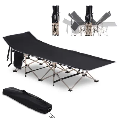 Image de Lit de camp pliable avec sac de transport 190 x 68 x 52 cm, Oxford noir, idéal pour le camping et les activités de plein air
