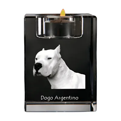 Produktbild von Argentinische Dogge, Dogo Argentino - Kerzenhalter mit Hundefoto, Teelichthalter aus Kristall, personalisiertes Geschenk der Marke Art-Dog
