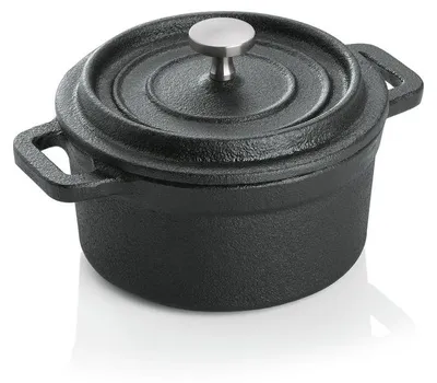 Produktbild von 8x Cocotte schwarz Gusseisen ø 10 cm mit Deckel
