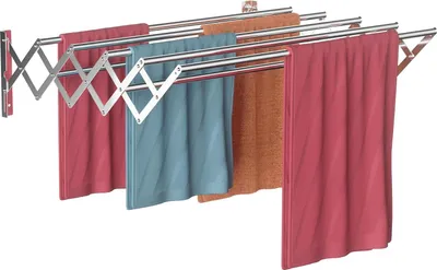 Obrázok produktu pre Nástenný vešiak Gemsaya, výsuvný nástenný vešiak od 42-80 cm, nástenný vešiak so 7 tyčami, strieborný skladací držiak na uteráky z nehrdzavejúcej ocele, priestorovo úsporný sušiak, max. zaťaženie 30 kg