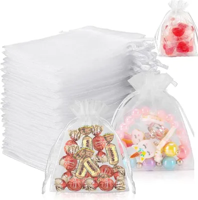 Produktbild von Organzasäckchen,60 Stück Weiße Geschenk und Schmuckbeutel, 7x9 cm, ideal für Hochzeiten, Partys und Geschenkverpackungen