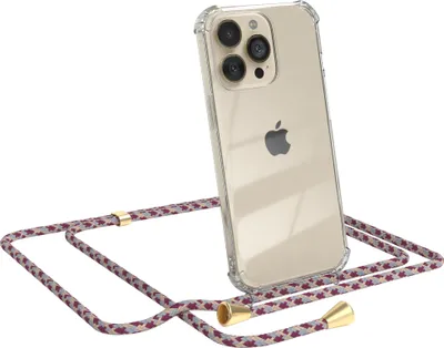 Produktbild von EAZY CASE Handykette kompatibel mit Apple iPhone 13 Pro, Handyhülle mit Umhängeband, Handykordel, Schutzhülle Clear, Band in Rot