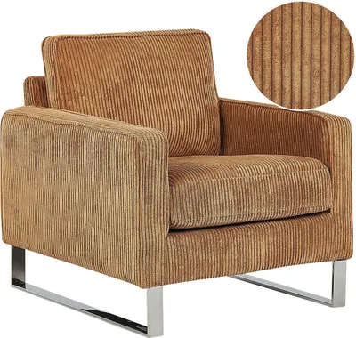 Produktbild von BELIANI Sessel Hellbraun Cord Lederoptik Edelstahl Dicke Sitzfläche Retro-Stil Wohnzimmer