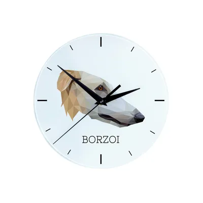 Produktbild von Barsoi, Russischer Jagdwindhund, Barzaia - geometrische Wanduhr mit Bild und Aufschrift der Marke Art-Dog
