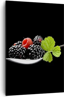 Produktbild von Bild auf Leinwand - Leinwandbild - Einteilig - Löffel Himbeere Brombeere Frucht - 70x100cm - Wand Bild - Wandbilder - Leinwanddruck - Wanddekoration - Leinwand bilder - Wandbild - PA70x100-2202