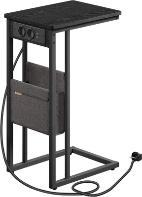 Produktbild von Nachttisch mit Steckdosen und USB-Anschluss – C-förmiger Nachttisch mit Ablagefach – 30 x 40 x 62 cm