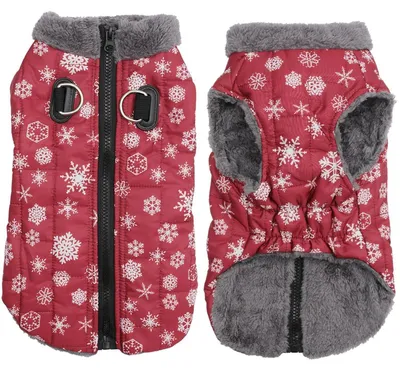 Produktbild von Warmer Fleece-Hundemantel mit Geschirr L Schneemuster