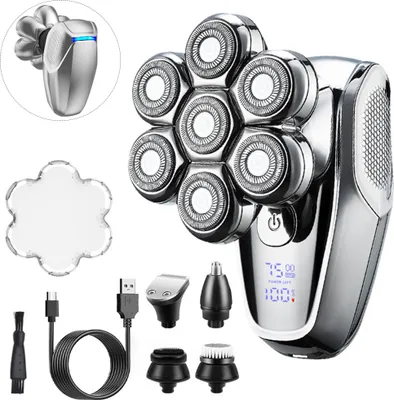 Obrázek produktu pro MODFU 7D holicí strojek na hlavu pro plešaté, odnímatelná holicí hlava, LED displej, mokrý i suchý holicí strojek, IPX7 vodotěsný, s Type-C nabíjecím portem