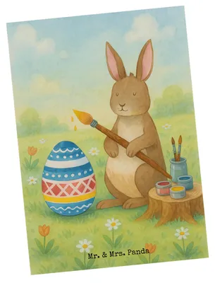 Produktbild von Mr. & Mrs. Panda Postkarte Hase Eier Malen Design - Weiß - Geschenk, Ostern, Ansichtskarte, Ansichtskarten, Postkarten, Osterhase, Grußkarte, bildkarte, Ostergrüße, Frohe
