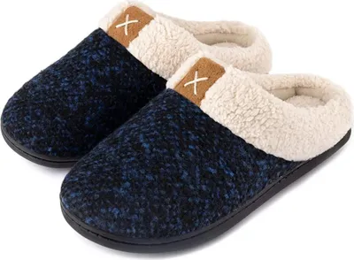 Produktbild von ASKSA Herren Plüsch Hausschuhe Weiche Rutschfeste Sohle Memory Schaum Bequem Slippers, Blau, Größe: 44-45(11-12)