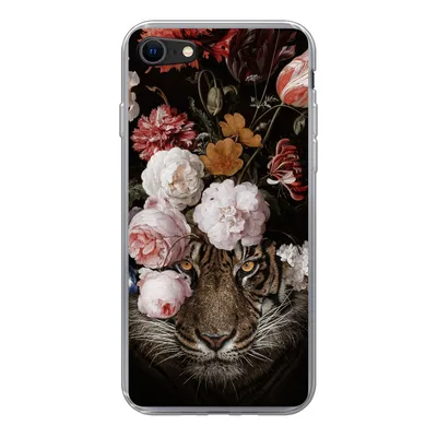 Produktbild von MuchoWow® Handyhülle Schutzhülle Hülle für iPhone SE 2022 Tiger - Blumen - Kunst Silikon Softcase Handy Hülle - Schutzhülle