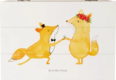 Produktbild von Mr. & Mrs. Panda Holzkiste Füchse Hochzeit 22 x 15 cm - Weiß - Geschenk, Truhe, Geschenkbox, fotobox, Hochzeitskarte, schatztruhe, Aufbewahrungsbox Holz, Kiste