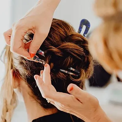 Produktbild von 4 U-förmige Haargabeln im französischen Stil mit Schildpattmuster für langes Haar