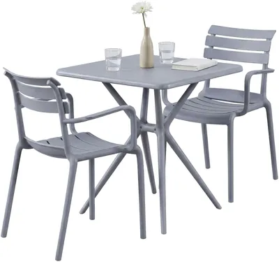 Produktbild von Gartenmöbel-Set NORA mit 2 Stühlen - 186x72x82cm, Kunststoff, Grau | Balkonset Gartenset Tisch mit Stühlen Bistroset Outdoor