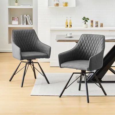 Produktbild von CLIPOP 2er Set Esszimmerstuhl,Drehstuhl aus Kunstleder, gepolsterter Empfangsstuhl,Grau