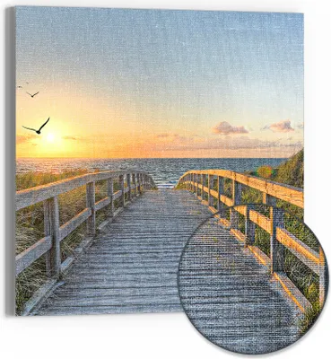 Produktbild von DEQORI Hybrid Leinwand Bild 50x50 cm 'Dünenweg zum Meer' Wandbild Glas flach modern