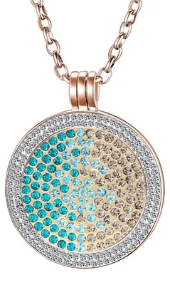Produktbild von Morella Damen Halskette roségold 70 cm Edelstahl und Zirkonia Anhänger mit Coin Zirkoniasteine grün-blau-silber 33 mm im Schmuckbeutel