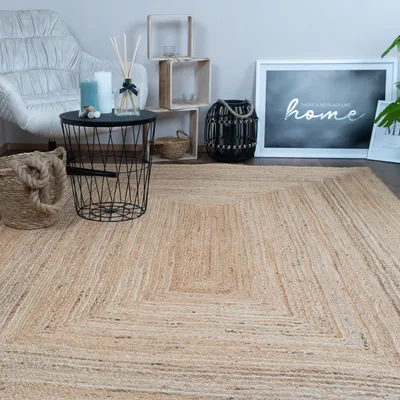 Produktbild von CONSILIO CONCEPT 80 x 150 Teppich Wohnzimmer Natur Beige Jute Flachgewebe Boho Landhausstil vegan uni geflochten