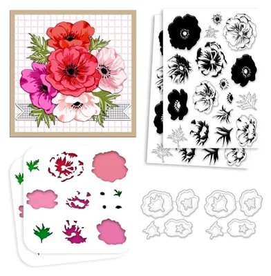 Produktbild von 6-teiliges Set Anemonen-Stempel und Stanzschablonen für Blumenmalerei und Kartenherstellung