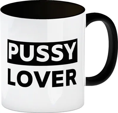Produktbild von Pussy Lover Kaffeebecher mit Innenseite und Griff in Schwarz