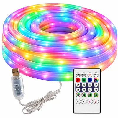 Immagine prodotto di Striscia LED RGBIC a 360°, 10 metri, con controllo Bluetooth, app, telecomando, USB, flessibile