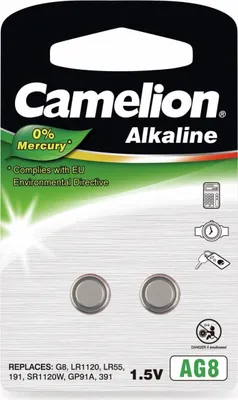 Produktbild von Camelion AG8/LR55/LR1121/391, Alkaline Knopfzelle, 2 Stück(e)