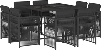 Obrázek produktu pro vidaXL 9dílný zahradní jídelní set s polštáři Black Poly Rattan