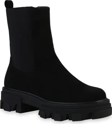 Produktbild von VAN HILL Damen Stiefeletten Plateau Vorne Boots Stiefel Profil-Sohle Schuhe 835598, Farbe: Schwarz, Größe: 36