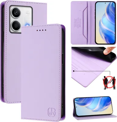 Produktbild von Lederhülle für Xiaomi Redmi Note 13 5G Hülle Flip Brieftasche Kartenfächern Ständer Schutzhülle Violett
