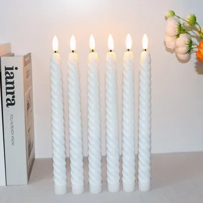 Immagine prodotto di 6 pezzi - Luci LED bianche a forma di spirale, alimentate a batteria, con effetto tremolante, telecomandabili, 25,5 cm