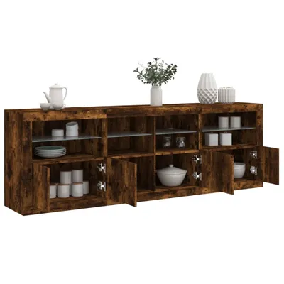 Image de vidaXL Sideboard avec lampes LED chêne fumé 202x37x67 cm
