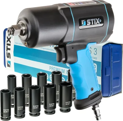 Produktbild von STIX Druckluft Schlagschrauber Set 1900Nm 1/2" mit 10-tlg Steckschlüssel-Satz 13-26mm