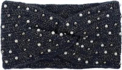 Produktbild von styleBREAKER Damen Strick Stirnband mit Perlen, Metallic Garn und Twist Knoten, warmes Winter Haarband, Headband 04026029