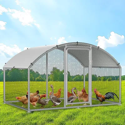 Obrázek produktu pro Kurník Ikodm s voliérou, rozměry 3 x 2 x 2 metry, plocha 6 m², oblouková střecha, konstrukce z pozinkované oceli o tloušťce 25 mm, ocelové pletivo z PVC a bílá ochranná plachta z polyetylenu